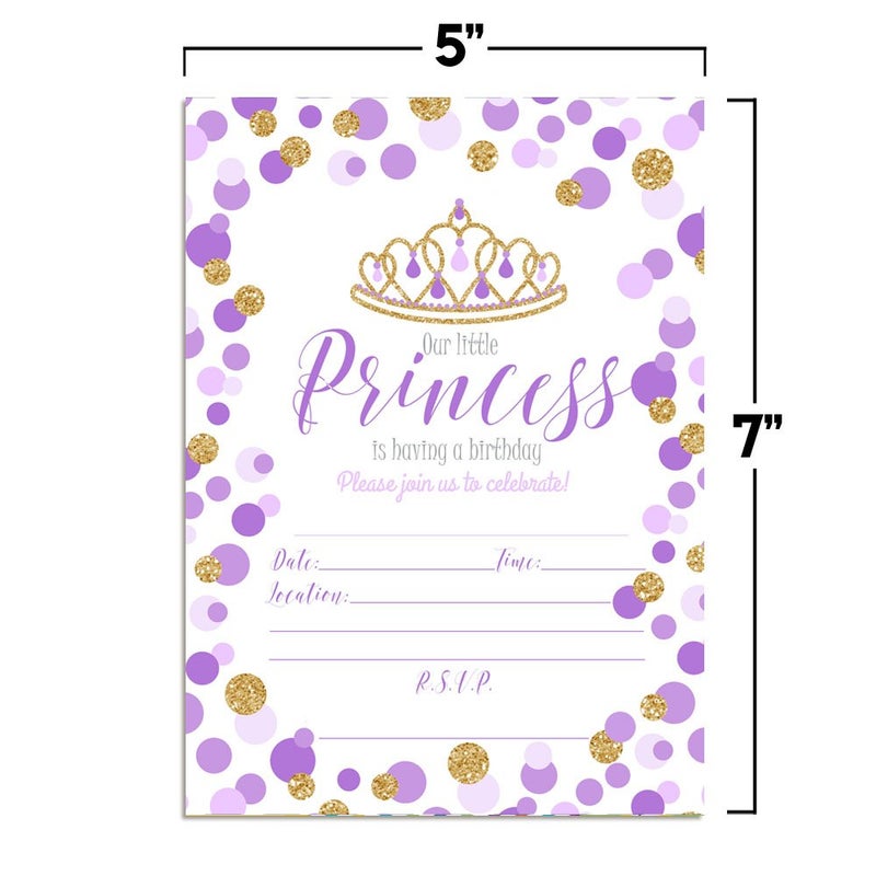 Amanda Creation Purple and Gold Glitter Polka Dot Princess Birthday Party Invitations for Girls, 20 5x7 Fill In Cards with Twenty White Envelopes by AmandaCreation - Image 5